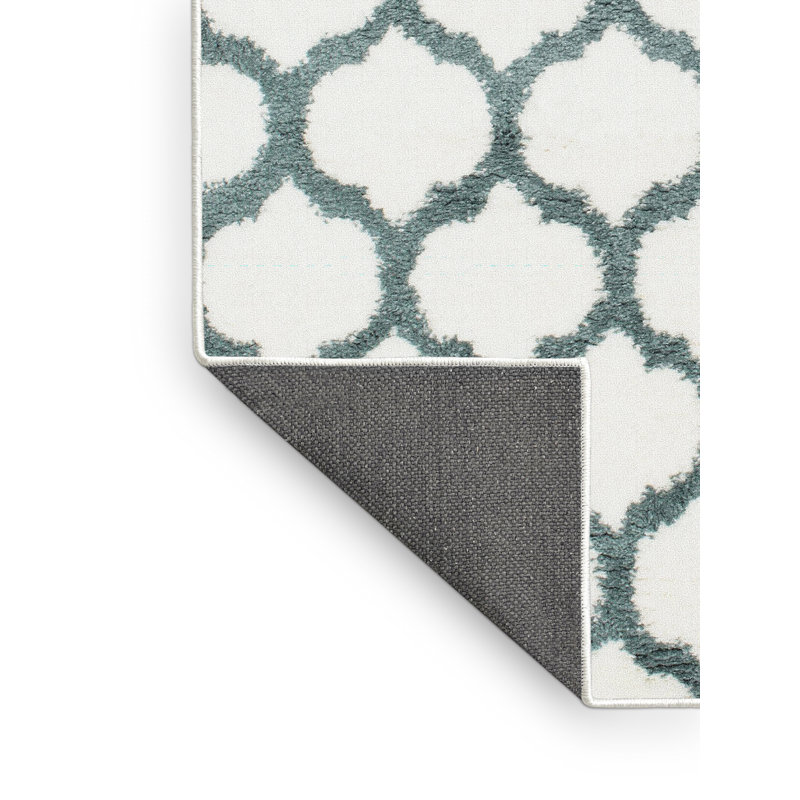 Tapis contemporain blanc / vert, Rectangle 5 pi x 7 pi
