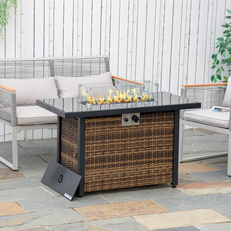 Table de foyer d'extérieur au propane en acier H 24,75 po x l 43 po