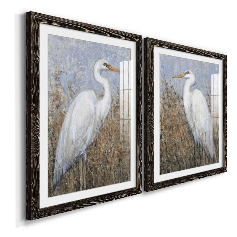 White Heron I encadré mat - prêt à accrocher, H 24 po x l 40 po x P 1 po, Cadre noir