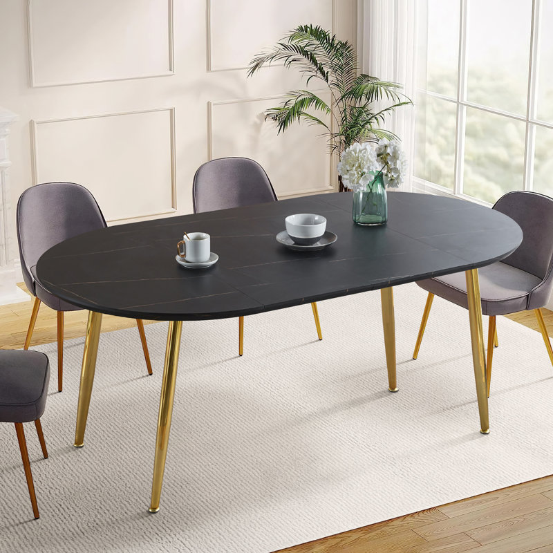 Table de salle à manger extensible 4-6 places, Noir, Doré, H 29,5 po x L 70,8 po x l 39,4 po