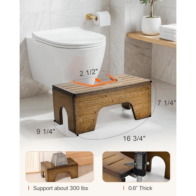 Foldable Toilet Stool, 2-Level Bamboo Squatting Stool