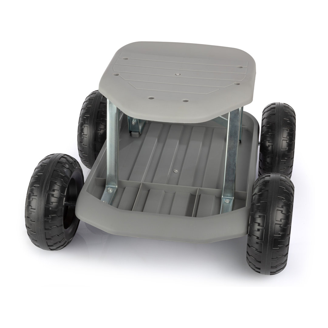 Gardening Stool - Rolling Garden Seat with Wheels and Storage Tool Tray - Garden Cart Scooter - Yard Tools Arlmont & Co. Seat 
