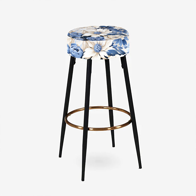 Ensemble de 2 tabourets de bar Coastal Blues, Motif floral beige et bleu campagnard I
