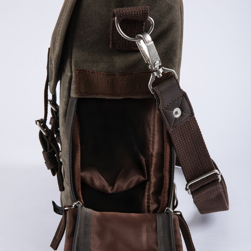 Khaki Green Waxed Canvas Wine Tote with Acacia Table