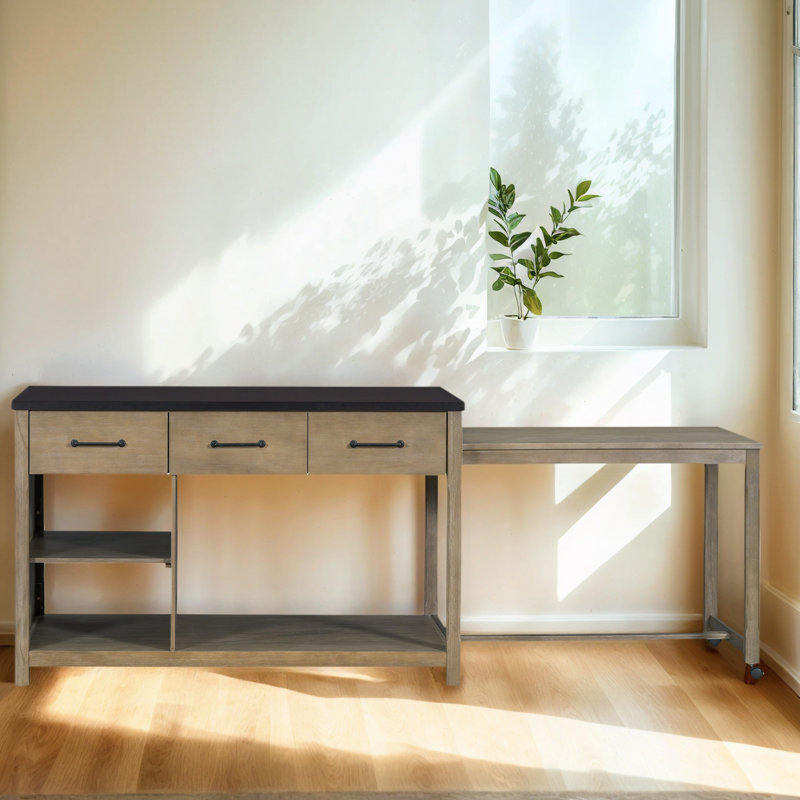 Expandable Kitchen Island Cart With Storage & Power Outlets, Retro Rolling Kitchen Island With Drawers & Shelves, Brown