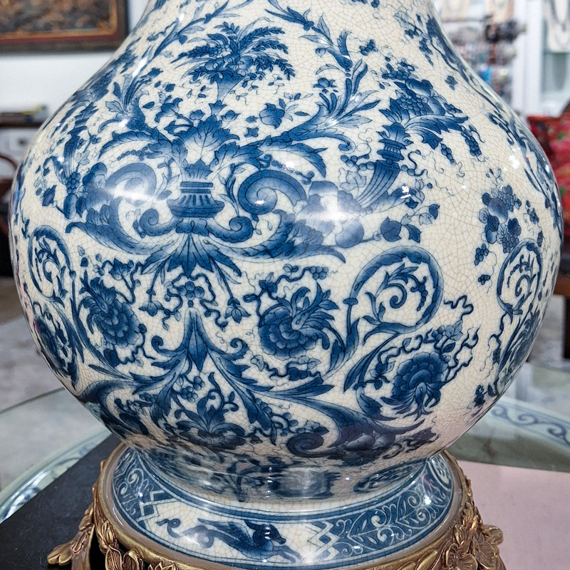 Blue Scroll Porcelain Vase with Bronze Ormolu