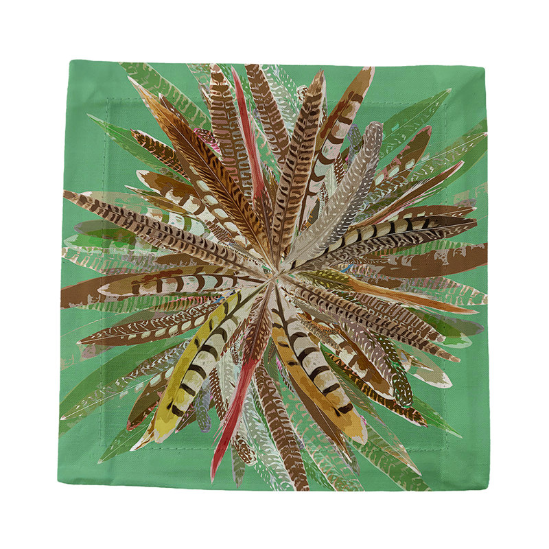 Pheasant Feathers Cotton Sateen Cocktail Napkins, Green