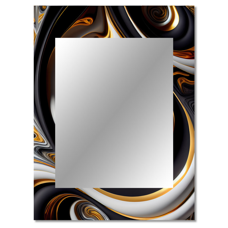 Liquide blanc vitrail VI - miroir mural spirales abstraites, miroir décoratif doré, art imprimé en métal, 40 po x 30 po