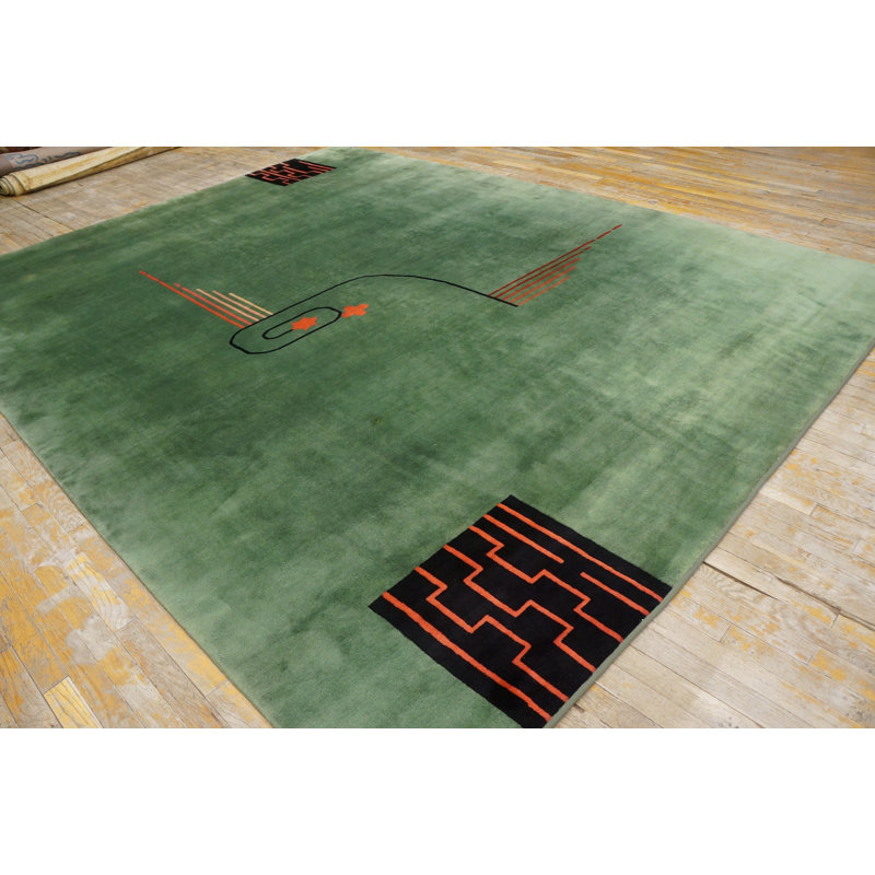 Green Color Antique Classic Art Deco Design Chinese Rug