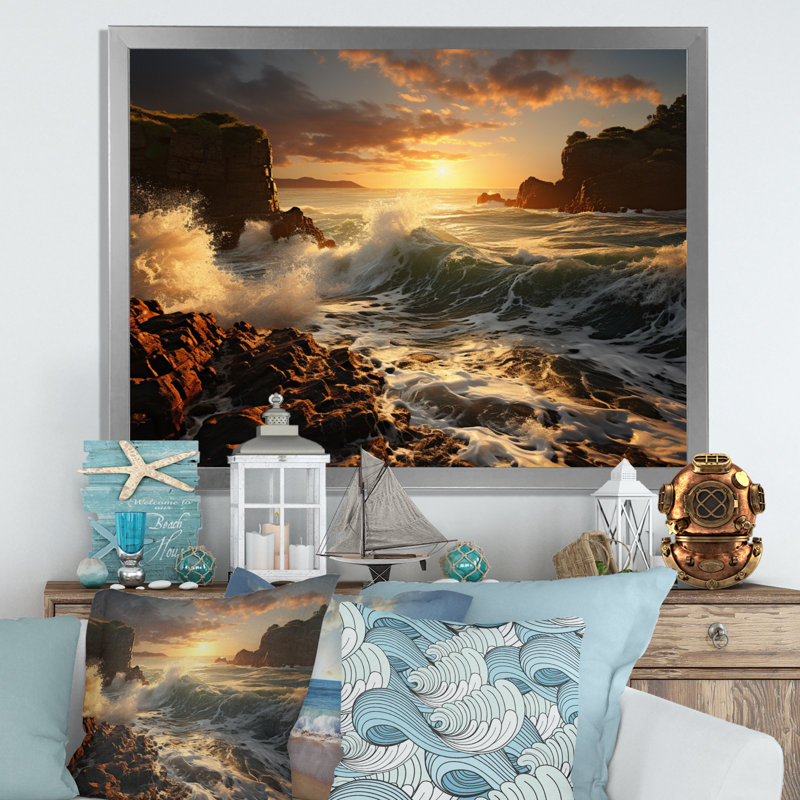 «Berislava Rocky Beach Elemental Encounter», reproduction sur toile, Cadre simple argenté, H 24 po x l 32 po x P 1 po
