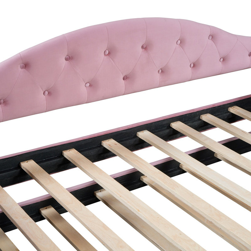 Tufted Upholstered Daybed With Trundle ,Velvet Sofabed With Usbwithtype-C Charging Ports,No Box-Spring Needed, Pink