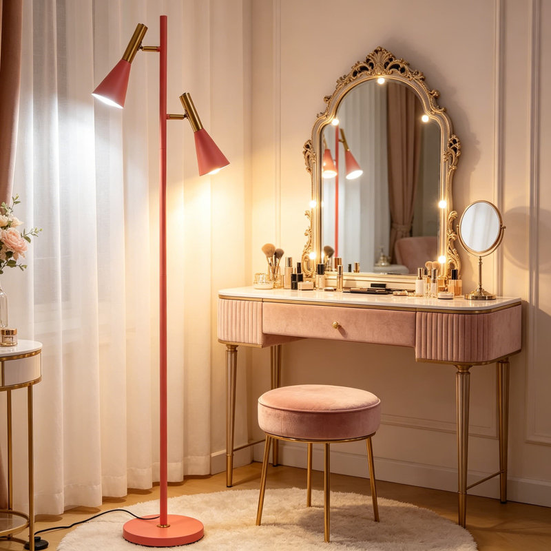 Lampe sur pied moderne avec deux lampes de lecture réglables, un haut poteau vers le haut pour le salon, la chambre à coucher et le bureau, avec une base lestée et des interrupteurs indépendants