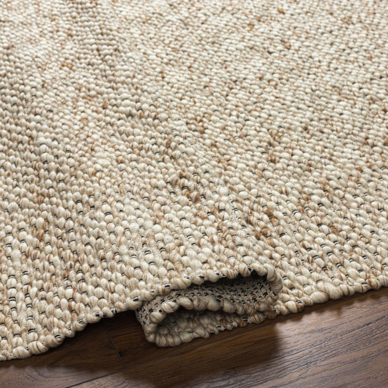 Wiltz Solid Color Flatweave Wool Area Rug in Beige/Black/Brown, Rectangle 8' x 10'