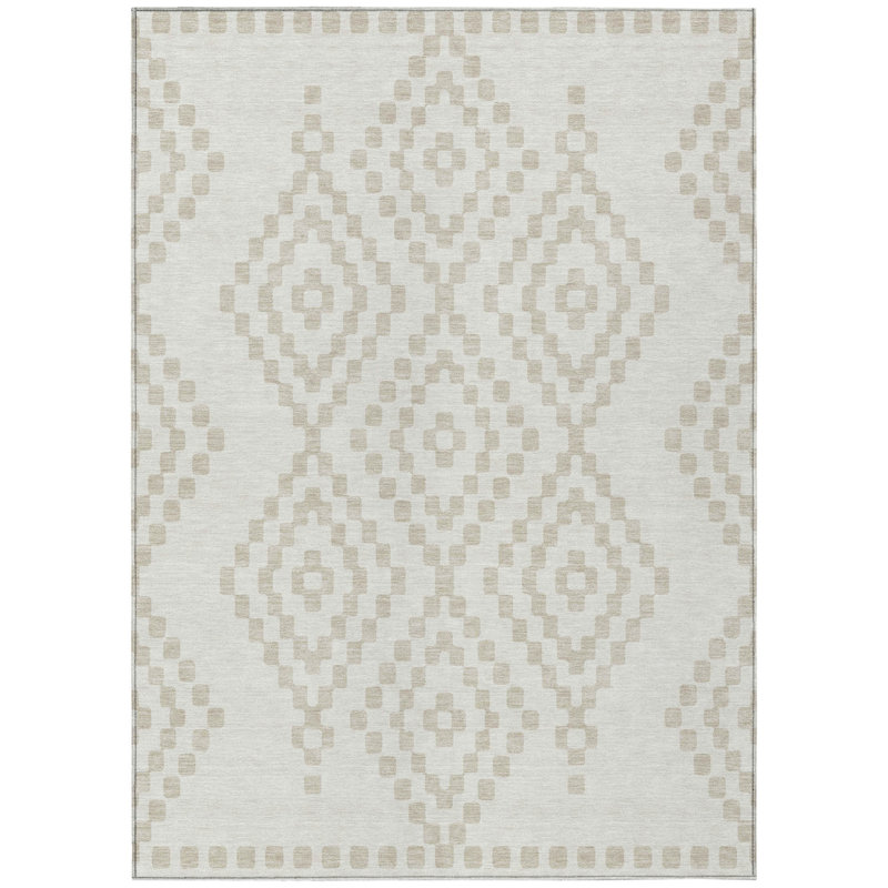Tapis extérieur lavable géométrique 10 pi x 14 pi ivoire et beige
