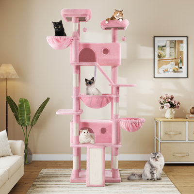 Arbre à chat 81 po avec poteaux à griffer en sisal, perchoirs, condos, paniers et hamac