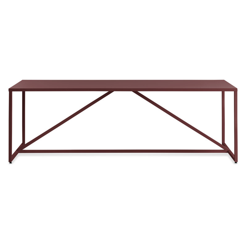 Strut Walnut Wood Dining Table, Oxblood, 35" W x 75" L, Standard (29" Height)