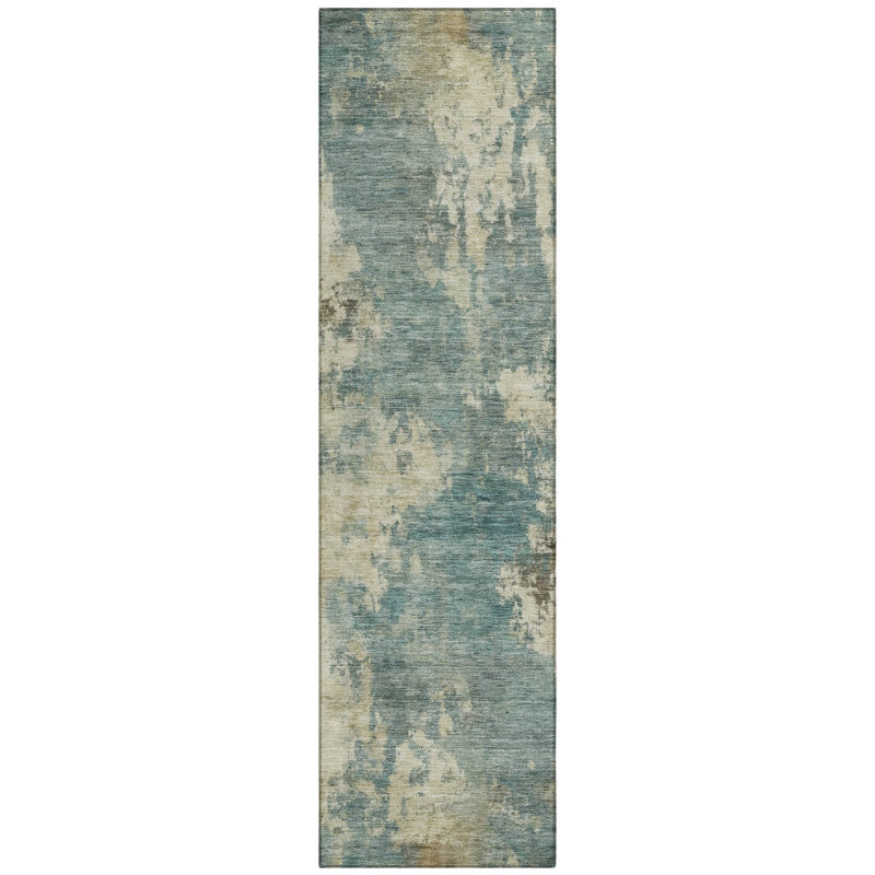 Machine Washable Indoor/Outdoor Xhevrie Teal Rug, Runner 2'3" x 7'6"