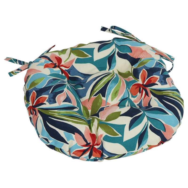 Outdoor 3.5'' Dining Chair Seat Cushion, Ivory/Blue Floral
