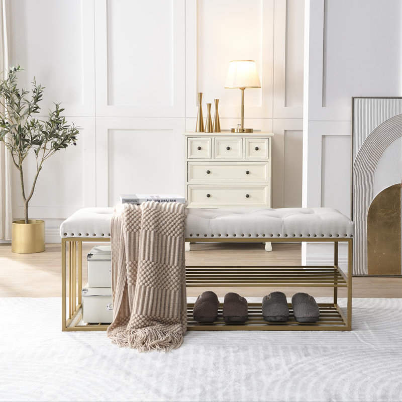 Muammar 47'' W Upholstered Storage Bench with Metal Frame, Beige