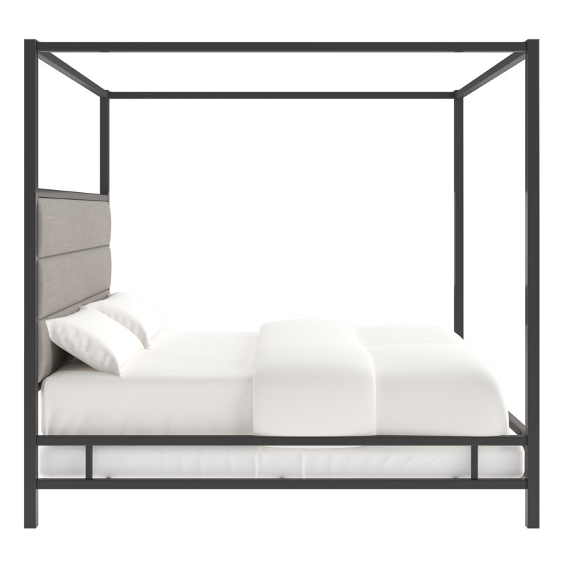 Pettaway Upholstered Metal Canopy Bed, Champagne Gold/Dark Gray, King