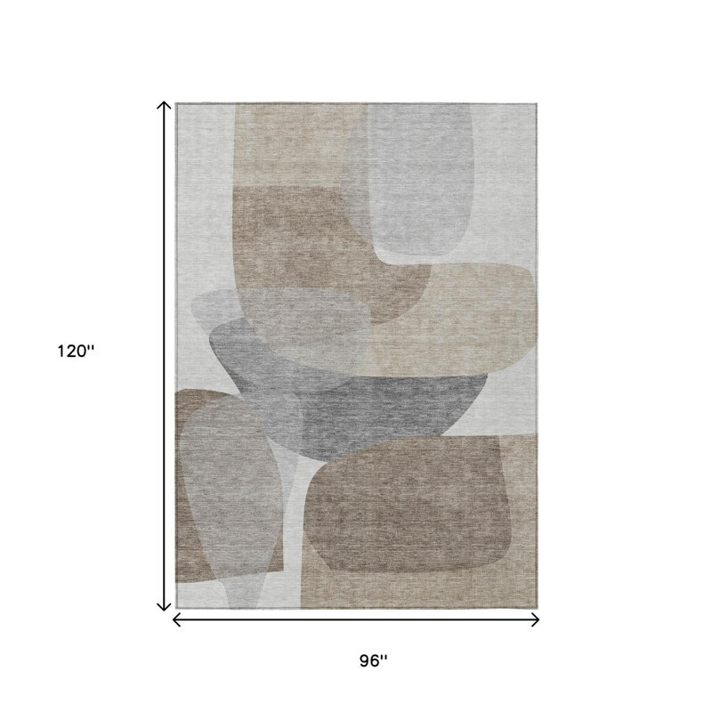 Tapis intérieur lavable abstrait taupe et gris 8 pi x 10 pi