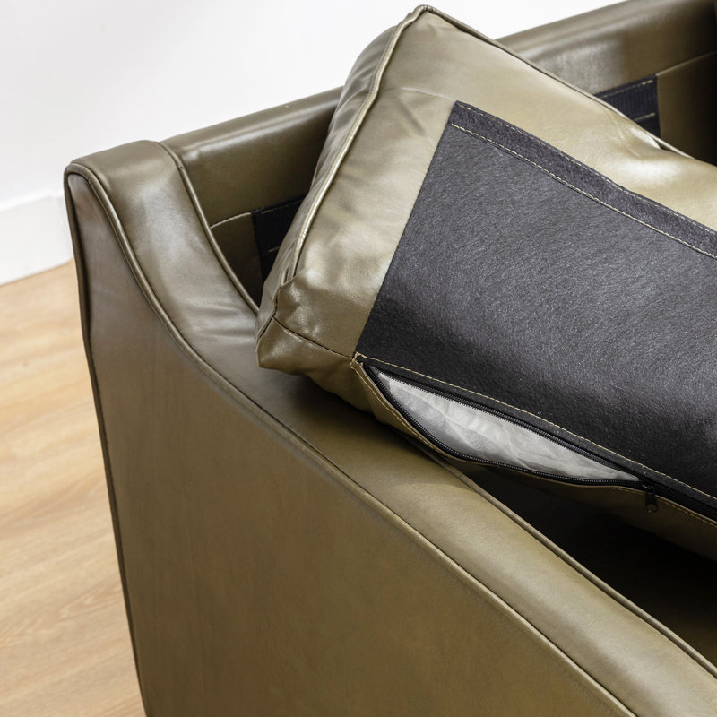 Jannae 32 Inch Vegan Leather Upholstered Square Arm Accent Chair, Olive Green Faux Leather