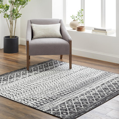 Lashavia Machine Woven Ivory/Dark Charcoal Area Rug