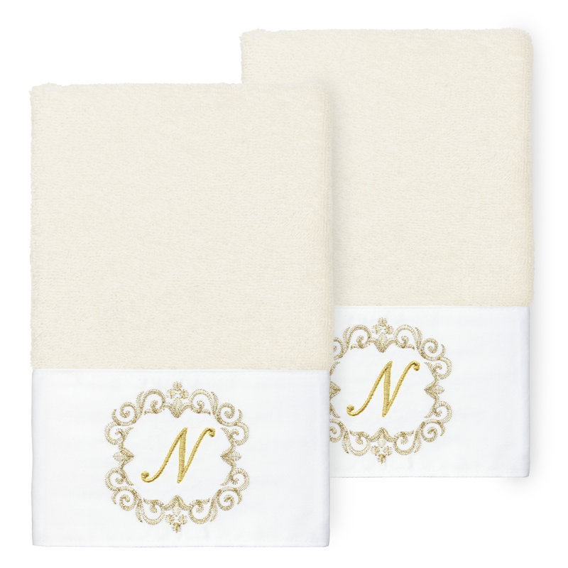 Winston Porter 100% Turkish Cotton MONICA 2PC Embellished Hand Towel Set, N