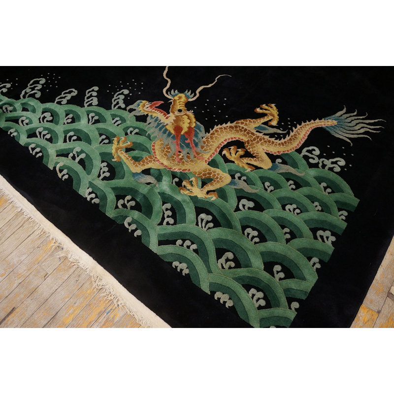 Antique Chinese - Art Deco Medium Wool Black Rug