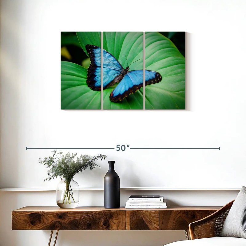 Brampt Blue Morpho On Leaf, 20" H x 33" W