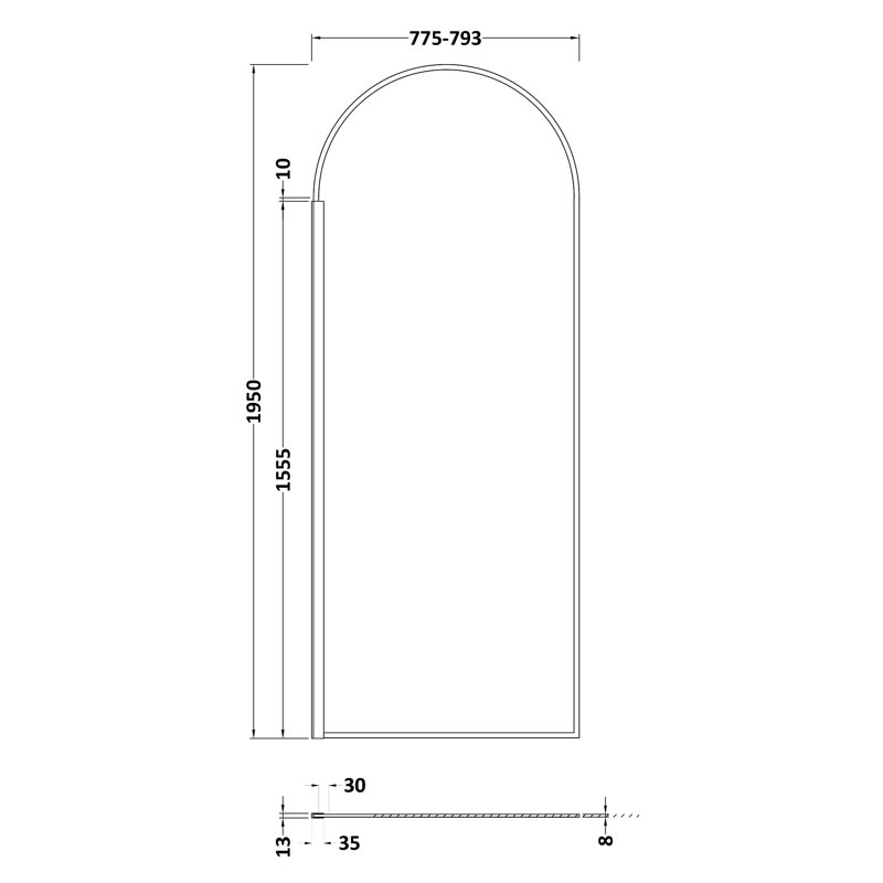 Rectangular Shower Enclosure, 195cm H x 79.30cm W x 1.40cm D