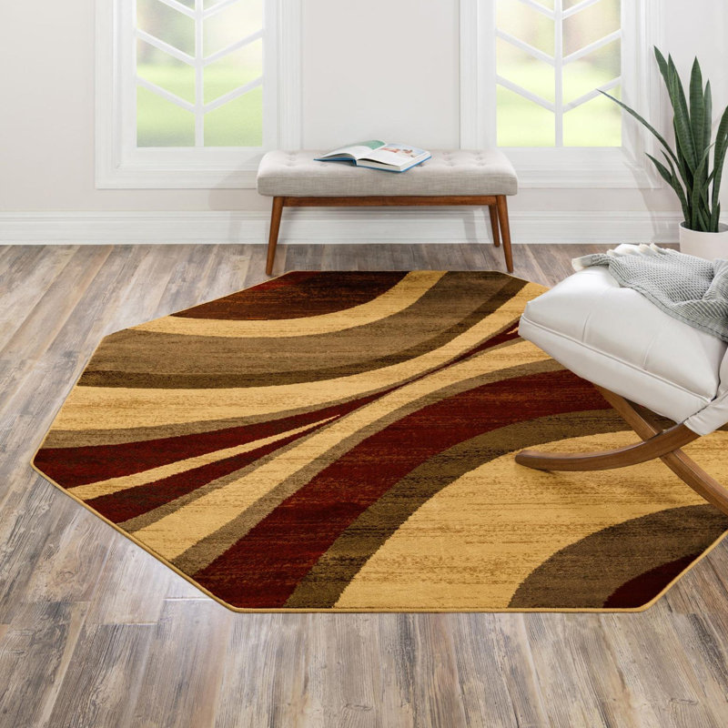 Ivetta Abstract Beige Area Rug, Octagon 7'10" x 7'10"