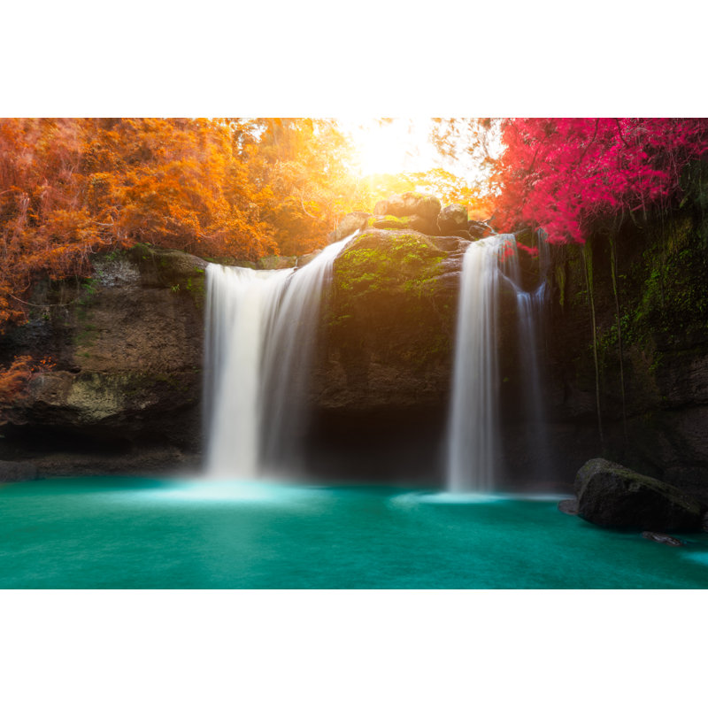 Amazing Beautiful Waterfalls In Autumn Forest by Diversity Studio - Wrapped Canvas Print, 30cm H x 46cm W