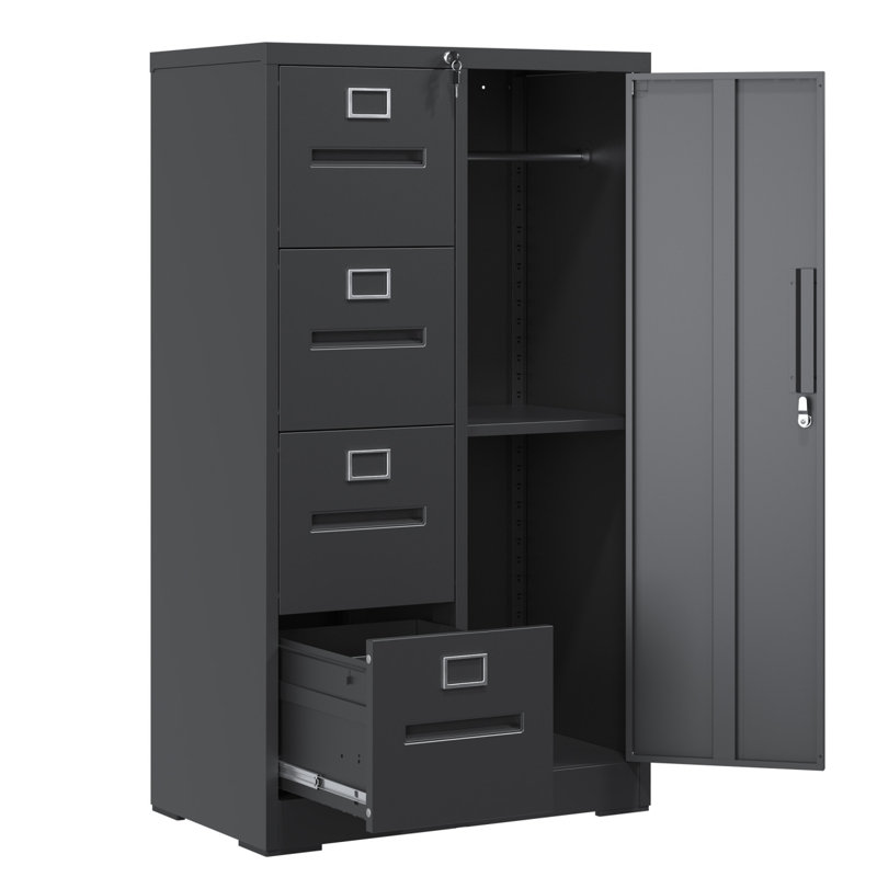 Metal Storage Vertical Filing Cabinet With Lock, Steel File Locker With 4 Drawers And 1 Door For School, Living Room, Bedroom, Office