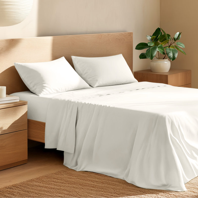 100% Cotton Percale Sheet Set, Twin XL Sheet Set with 1 Pillowcases, Cream