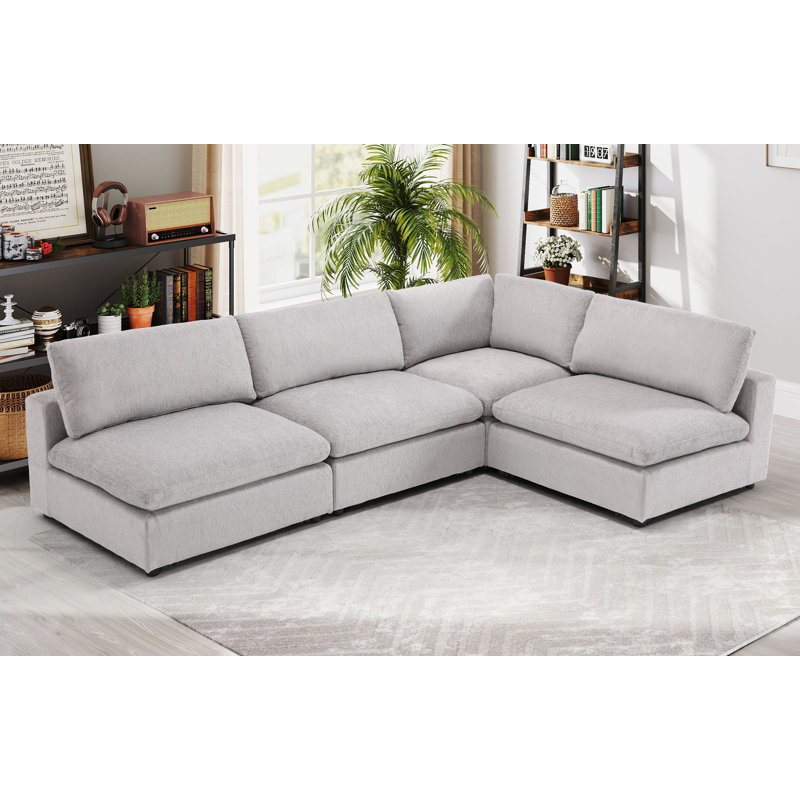 Canapé modulaire rembourré 4 pièces Nuccio, Gris clair