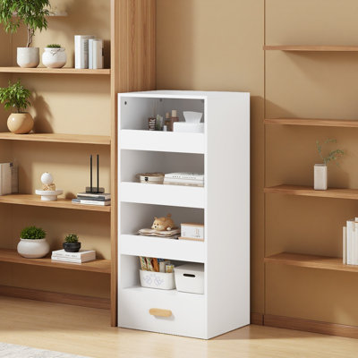 4-Tier Freestanding Bookshelf With 3 Sliding Drawers And 1 Bottom Drawer