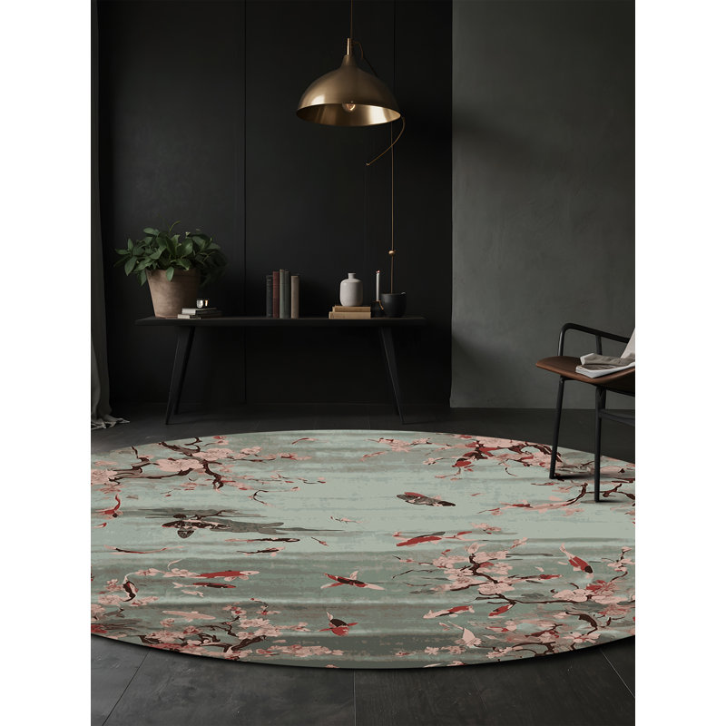 Machine Washable Gray Area Rug, Round 6'