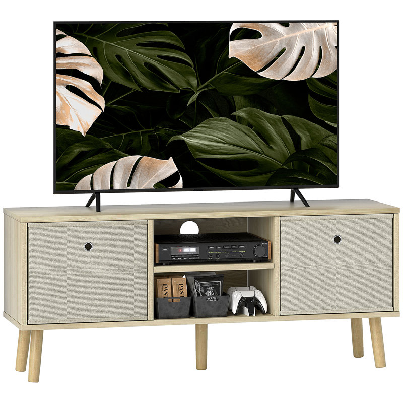 Meuble télé avec tablettes, tiroirs de salon, naturel