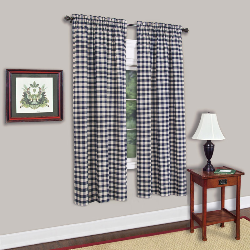 Ensemble de rideaux 63 "Souri Gingham - bleu marine, L 42 po x L 63 po, Marine