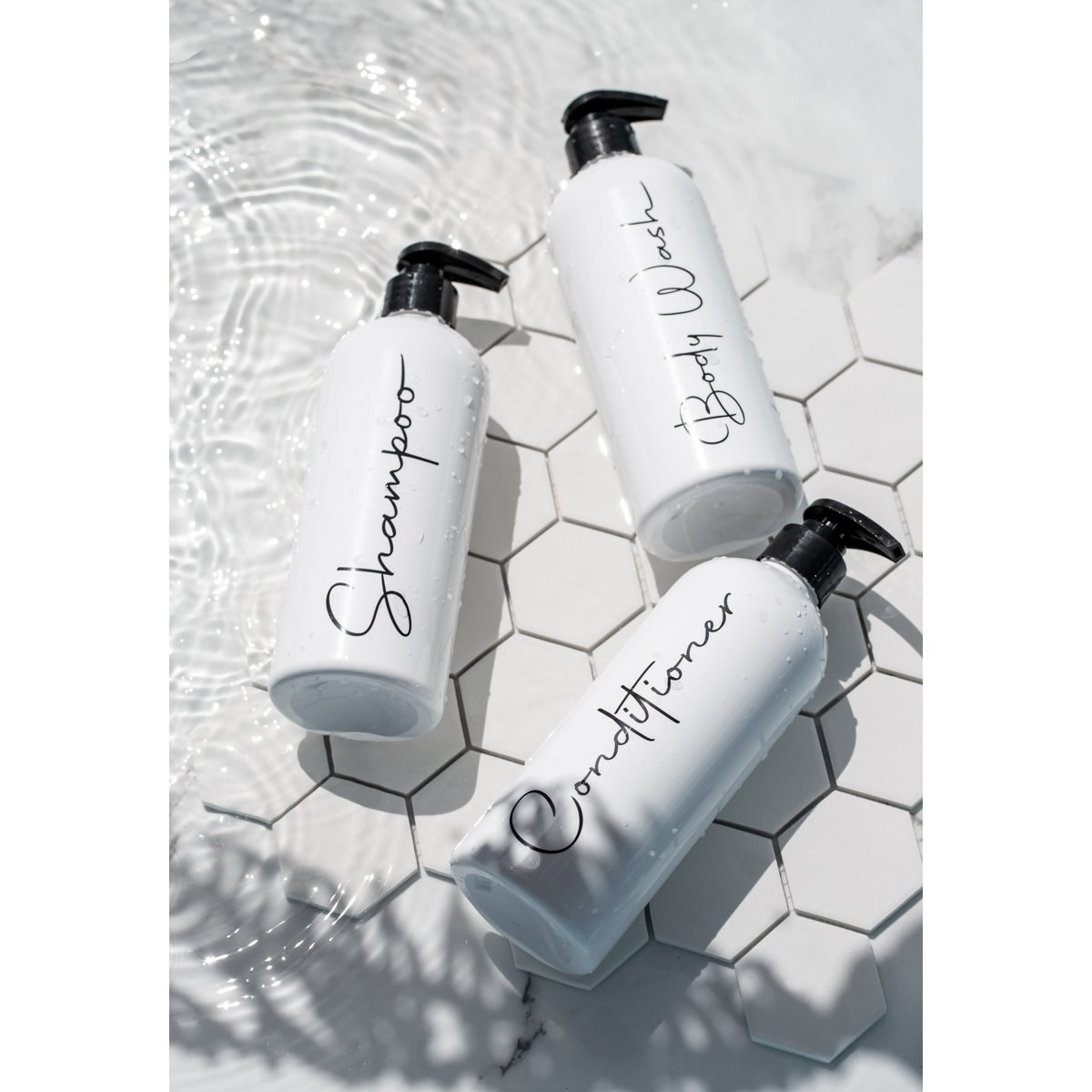 Modern Refillable Shampoo and Conditioner Bottles | 16 Fl oz. | Set of 3