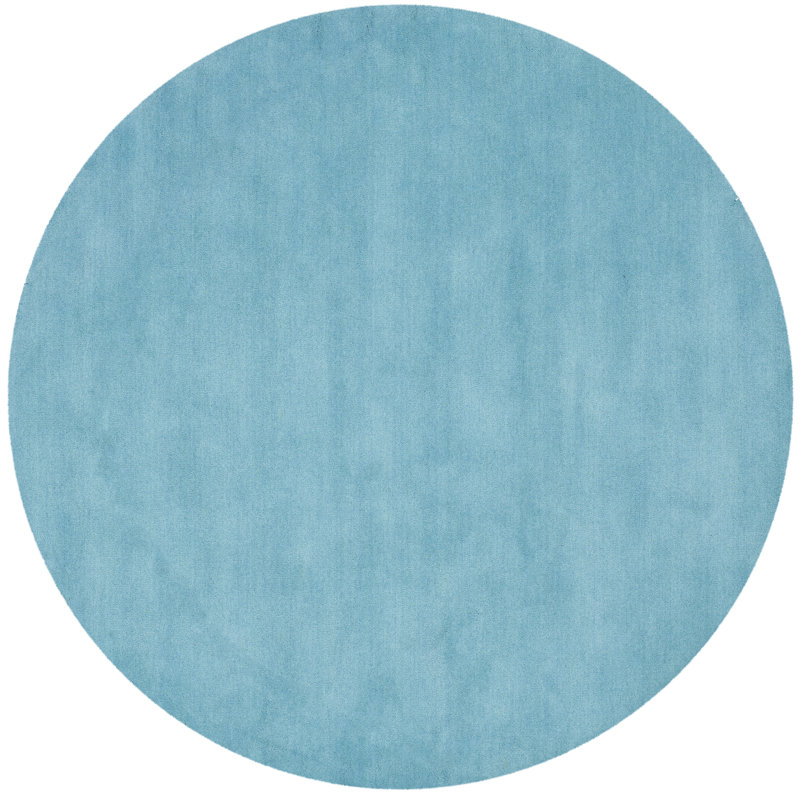 Tapis en laine turquoise touffeté à la main Moreau, Rond 8 pi