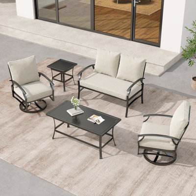 Charron Outdoor Metal 4-Person Patio Set With Two Tables And Cushions