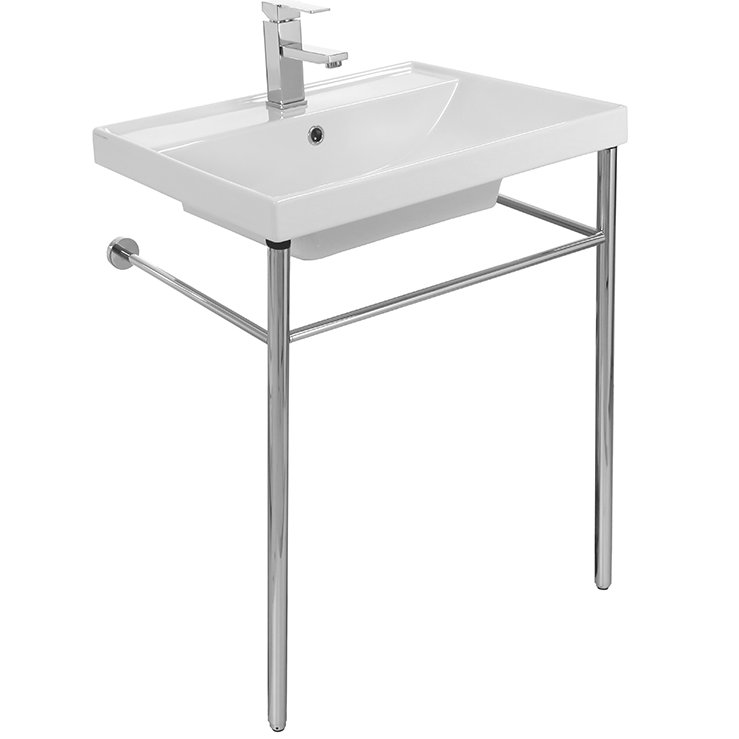 Scarabeo by Nameeks ML 18.5 " 25 " Tall Ceramic Rectangular Bathroom Sink and Overflow Hole, Single Hole