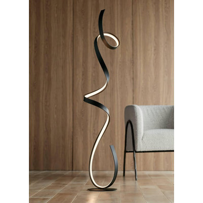 Lampe sur pied DEL moderne avec profil en ruban - rangée de DEL intégrée de 30 W, 2800 lumens, blanc chaud 3000 K, finition en métal noir mat, interrupteur au pied, abat-jour en acrylique blanc