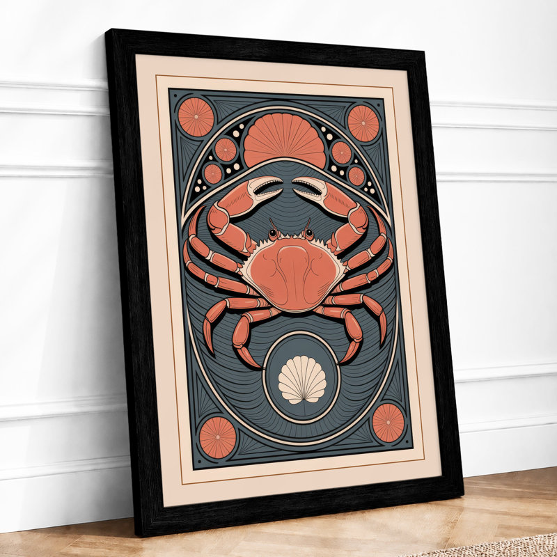 Crab in Symmetry Art Deco - Framed Print, A1 - 84.1 x 59.4 cm, Black