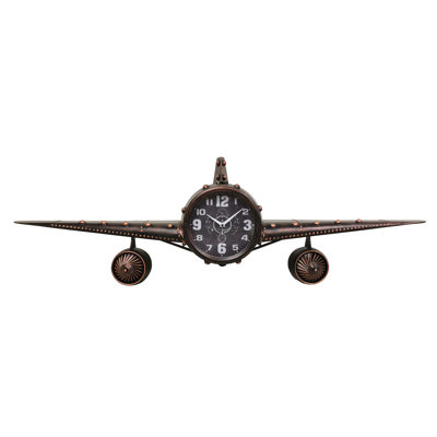 Cole And Grey Metal Airplane Decorative Wall Clock With Copper Accents
