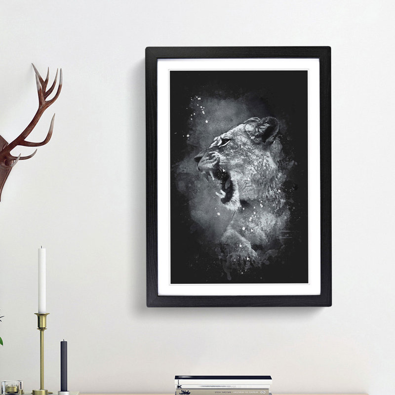 Fierce Lioness - Framed Print, 63cm H x 45cm W x 2cm D, Black Framed