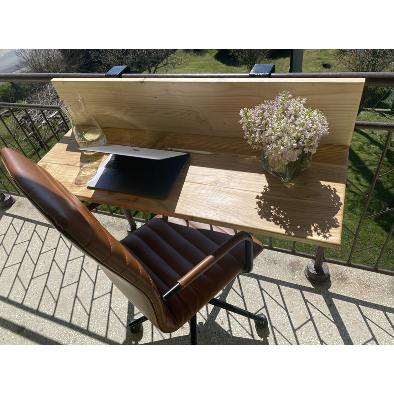Heartwell Rectangular Pine Solid Wood Steel Outdoor Balcony Table - 110 cm W 40 cm D