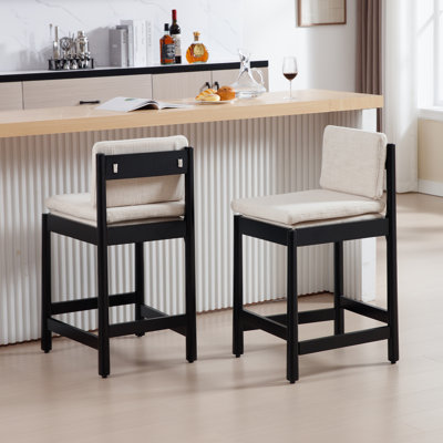  Alresford Wood 26 Inch Counter Height Bar Stools Farmhouse Barstoos Modern Upholstered Stools With Wood Legs Bar Charis For Kitchen Island/Pub, Set Of 2